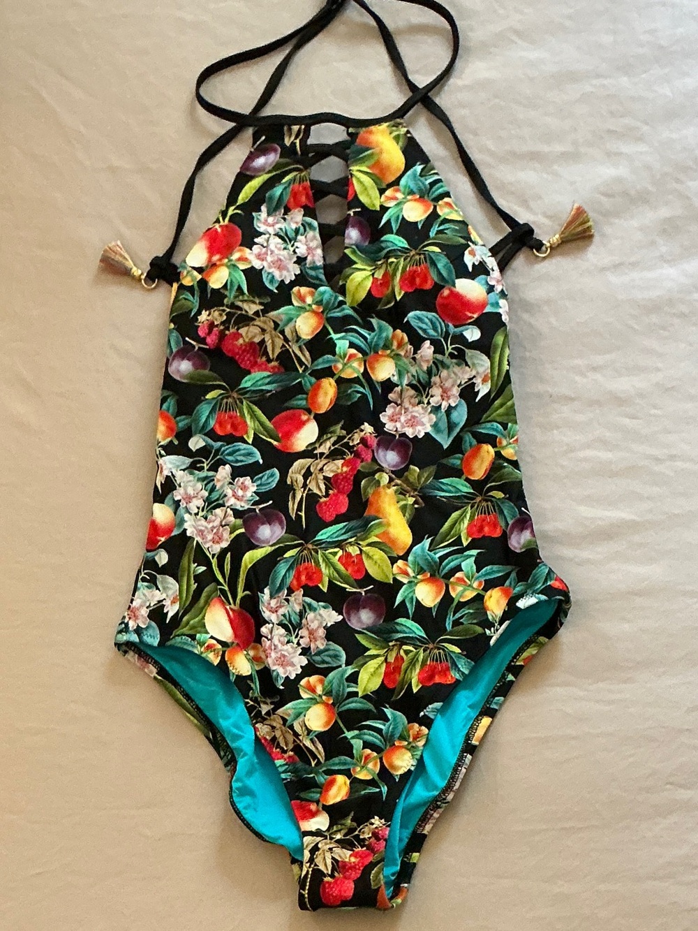 Nanette Lepore Swim Suit Lush Tropical Fruit Halter One-Piece XS